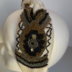 Hand Beaded Mexican Headband – Beige Padded Turban Style Embroidered Boho Gold Photo 6