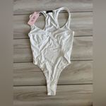 Micas Basic Solid Deep-V Neck Bustier Bodysuit White Small NWT IN PKG Photo 4