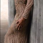 Mac Duggal  Long Sleeve Beaded Column Gown Dress Mocha Size 4 Photo 3