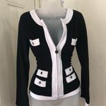 BCBGeneration BCBG Black white preppy old money quiet luxury zip-up shirt blouse jacket top sweater long sleeve #glam #streetwear Measurements in pics Photo 2