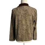 Oleg Cassini  Velour Full Zip Sweatshirt M Brown Leopard Print Pockets Collar Photo 3