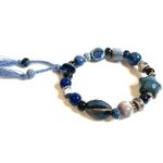 Blue Star Bracelet Tan Speckled Ceramic Beads Tassels Stretchy Photo 3