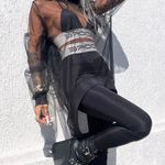 Set Tape Leggings Tape Bra High Waisted Top Casual Set Skinny Fit Push Up Bra Long Sleeves Black Photo 1