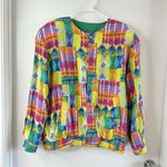 GALINDA Wang 100% Silk Reversible Jacket Green & Mixed Print EUC SZ L Pockets Size L Photo 0