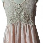 Vintage Pink Lace Floral Peplum Tank Top Sleeveless V Neck Women's Size L Photo 2