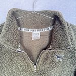 PINK - Victoria's Secret Victorian’s Secret PINK Dark Green Sherpa Quarter Zip Pullover Cozy Teddy Fleece Photo 6