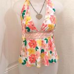 Colorful Floral Patchwork Polka Dot Halter Peplum ruffled bikini tank top tankini swimsuit #fairy #twee #coquette measurement in pics Multiple Size XL Photo 1