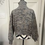 Sage Shelby Cropped Knit Sweater Balloon Sleeve Cabincore Tan/Navy Cozy Warm Photo 4