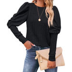 NWT Womens DoRose Cable Knit Black Puff Sleeve Top Sweater Photo 0