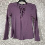Harlowe $ Graham Harlowe & Graham Purple Ribbed Lace Up Neck Knit Top - Size Large - Long Sleeves Photo 0