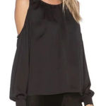 L'Academie  Black Cold Shoulder Satin‎ Long Sleeve Top Size XS Photo 0