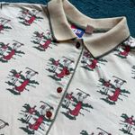 Vintage Tail Novelty Print Golf Polo Shirt Women XL Butter Yellow Preppy Resort Red Photo 5