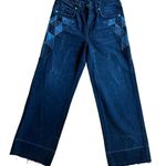 Free People Sandrine Rose Los Angeles black wide leg embroidered jeans size 24 Fray Hem Photo 0