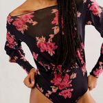 Free People  Intimately Undercover Printed Floral Bodysuit in Black Combo Medium Photo 0