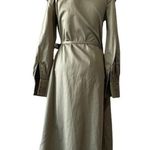 Autograph Wrap Dress Statement Collar Long Sleeve Ruffle UK Sz 6 Olive High Low Photo 1