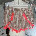 Dizzy Lizzy Shorts Brown Coral Tassl Wrap Elastic Waist Womens Large Photo 1