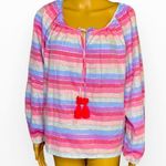 J.Crew Peasant Blouse in Metallic Pastel Stripe - Purple Pink Multi - S… Photo 3