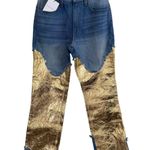 BRANDON MAXWELL The Cortlandt Denim Pant W/ Metallic Leather Combo Size 29 New Blue Photo 2