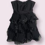 BCBGMAXAZRIA  Black Strapless Scallop Tulle Trim Tiered Dress 8 Petite Photo 1