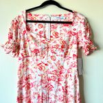 JustFab NWT  Large White Rose Maxi Dress Puff Sleeves Front Split Sweetheart Neck Photo 1