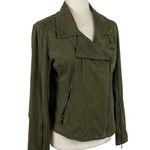 Lysse Womens Bea Olive Green Faux Suede Asymmetric Moto Crop Jacket Size Medium Photo 5