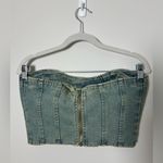 Pretty Little Thing  petite vintage bleach wash bandeau denim corset top Photo 2