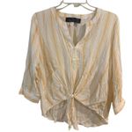 Blue Rain  yellow and white striped tie front blouse Photo 5