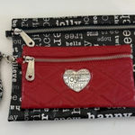 Brighton  Holiday Wristlet Pouch Set Red Quilted Heart Black Joy Script Bag Photo 0