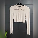 The Range  Beige Ribbed Button Front Long Sleeve Designer Top Mock Neck Sz S EUC Photo 1