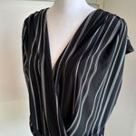 Leith  Black White Stripe Cap Sleeve Wrap Style Blouse Top Large Photo 1