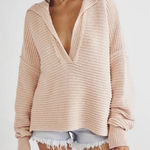 Free People  Marlie Ribbed Pullover Sweater Collared Polo Oversized Dusty Pink Photo 0