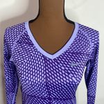 Nike  Pro athletic purple printed fitted v-neck performance long sleeve top sz S Photo 4