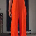 Bucket List Orange Ribbed Wide Leg Jumpsuit Womens L Casual Fall Cozy Boho Size L Photo 0