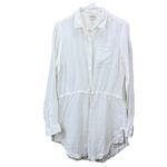 LL. Bean White Premium Washable Linen Drawstring Button Tunic SMALL Photo 3