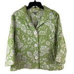 Coldwater Creek Lime Green Damask Jacquard Floral 3/4 Sleeve Button Front Jacket Photo 0