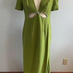 Mac Duggal Plunge Neck Puff Sleeve Cut Out Gown- Green Apple- Size 10- NWT Photo 3