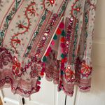 Juliet Dunn London Tribal Tassel Maxi Dress White Jade Embroidered Size 2 US 6/8 Pink Size M Photo 6