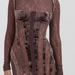 House Of CB NWOT  Marica Brown Velvet & Lace long sleeves mini Corset Dress sz XS Photo 0