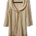 Lace Tie Cream Cardigan Sweater Medium Cottage Boho Peter Pan Collar Y2K Femme Photo 0