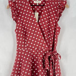 Monteau Pink Polka Dot Ruffle Cap Sleeve Faux Wrap V-Neck Tie Waist Blouse M Photo 0