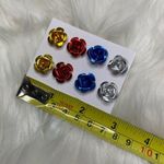 4 Large Metallic Rose Metal Stud Earrings Flawed Gold Photo 9