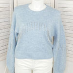 Anthropologie Broadway 38  Rhinestone Fringe Balloon Sleeve Sweater Blue XL‎ Photo 0