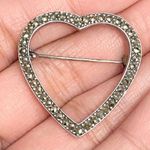 Vintage Signed 925 A Sterling Silver Marcasite Heart Photo 4