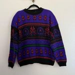 Vintage 90s Knit Purple Crewneck Pullover Sweater Large Black Photo 0