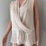 Donna Karan  New York Women's Faux-Wrap Sleeveless Top Tan Sand Sz XL #14 Photo 9
