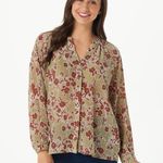 Bishop and Young Anthropologie  Floral Blouse Button Up Shirt Green Red Size Small Photo 0