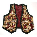 Handmade Reversible Women's Ugly Christmas Vest Folk Santa/Poinsettias Cotton XL Red Photo 0