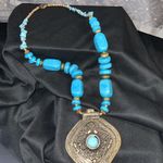 Bohemian Chic Blue turquoise colored chunky statement necklace Large Amulet Photo 1