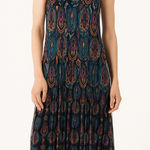 Desigual Boho Midi Dress Sleeveless Sheer Overlay Pleated Multicolor Large Photo 0