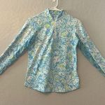 Icikuls womens blue floral print 3/4 zip vented mesh sleeve pullover small Photo 0
